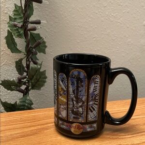 Hard Rock Cafe Black Ceramic Mug with Musical Stained-Glass Motif